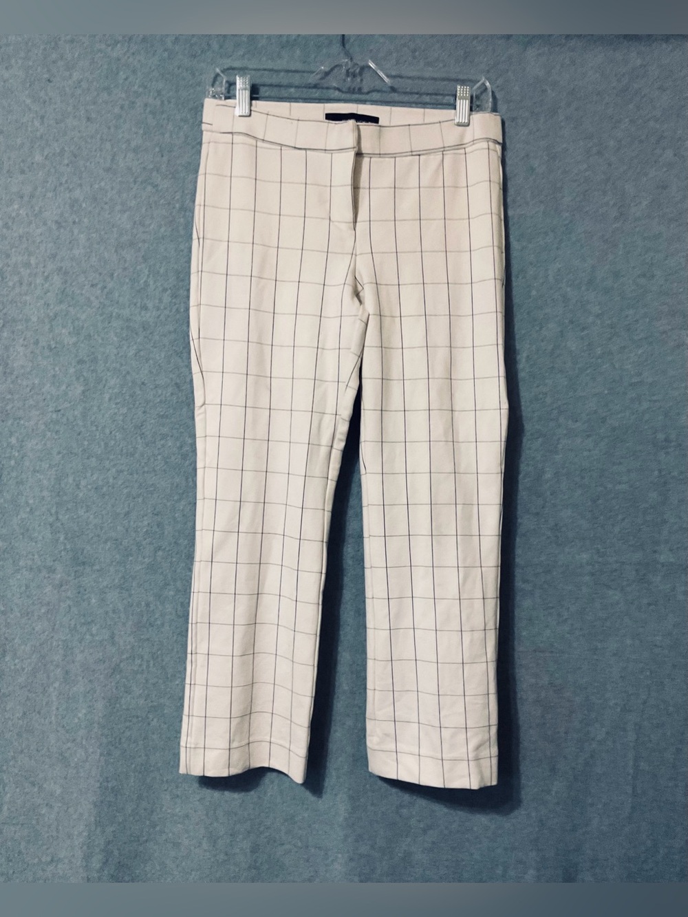 Slim Straight Windowpane Dress Pants - White/Navy Sz4